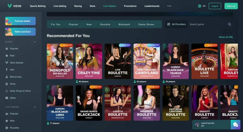 live casino vave